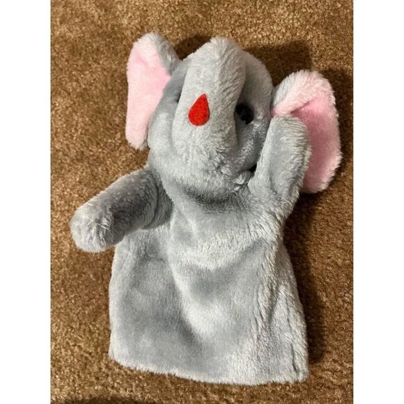 Vintage Elephant Puppet 10” Gray & Pink - Picture 1 of 7